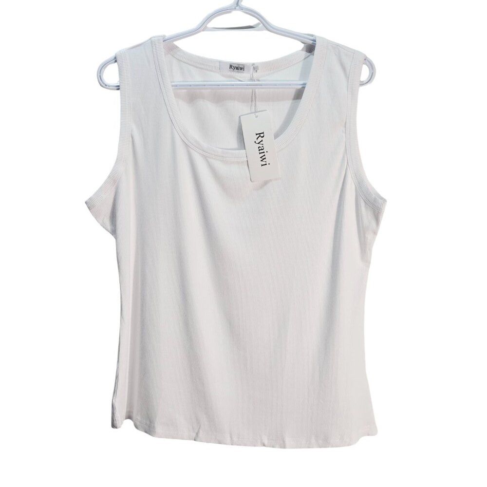 Title: NWT | Ryaiwi White Ribbed Tank Top | Scoop Neck | XXL - Picture 2 of 6